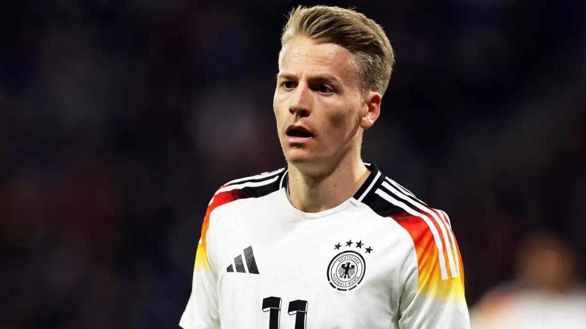 Fußball: Länderspiele, Frankreich — Deutschland, Groupama Stadium. Deutschlands Chris Führich reagiert.