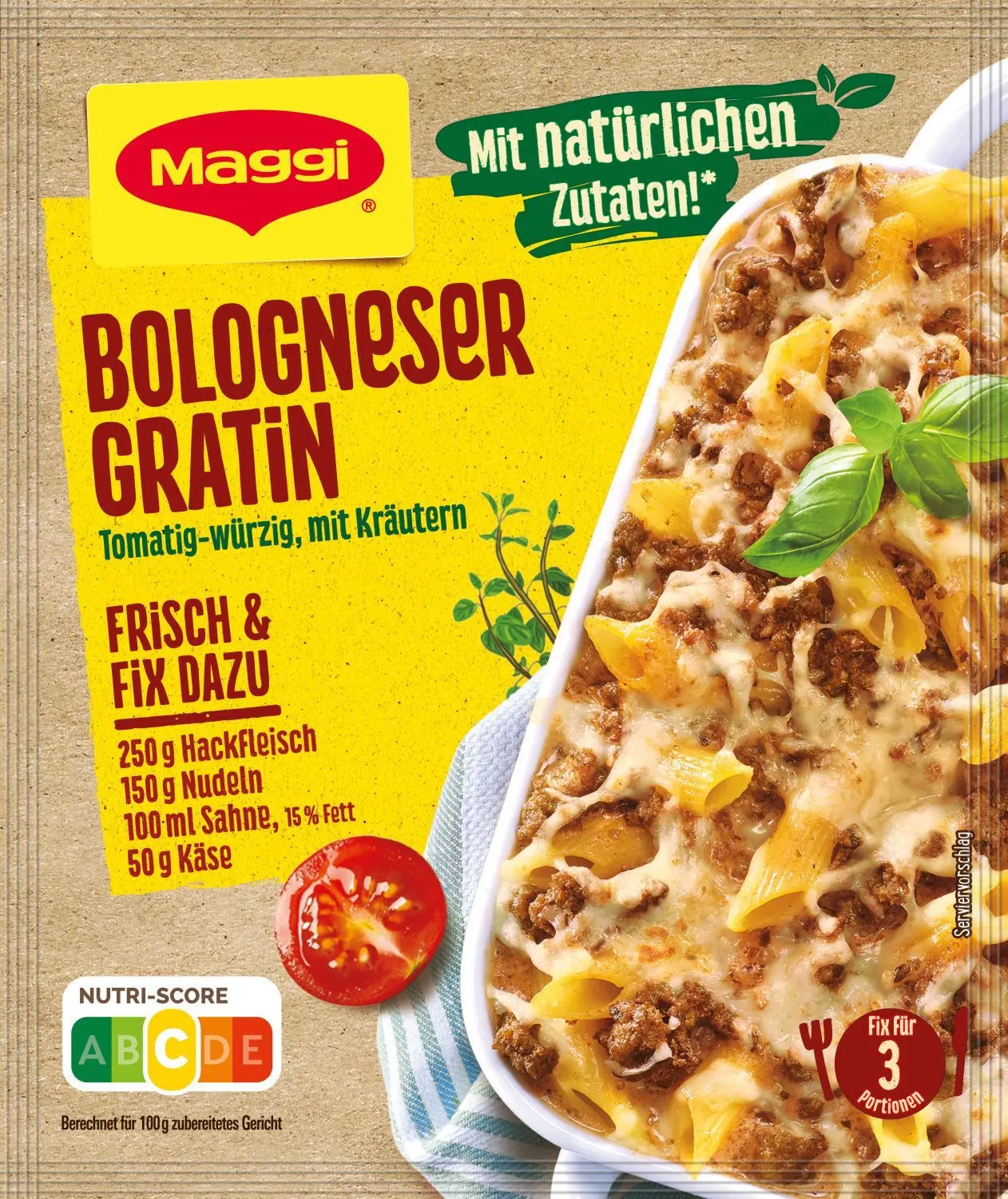 Die Fertigwürze für einen Bolognese-Gratin kommt auf ein C.