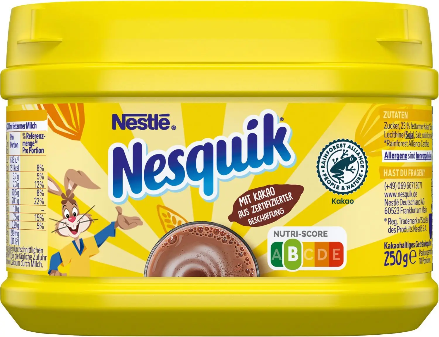 Der süße Kakaodrink Nesquik von Nestlé kommt auf die Note B, was gerade viele Eltern verwundert. Verbraucherschützer kritisieren, dass die erlaubten Zuckerwerte beim Nutri-Score zu hoch angesetzt werden.
