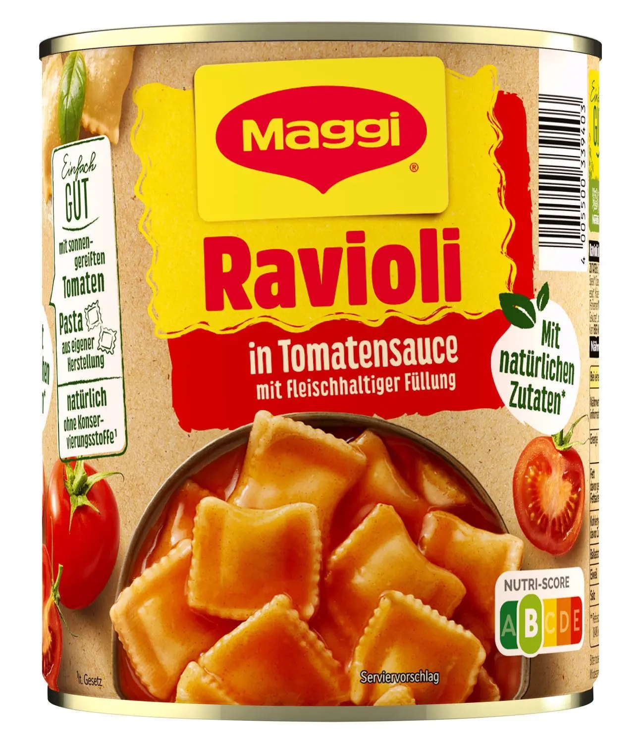Auch die Maggi-Fertigravioli gelten gemeinhin nicht als gesund. Ihre Nährwertampel zeigt aber ein hellgrünes B.