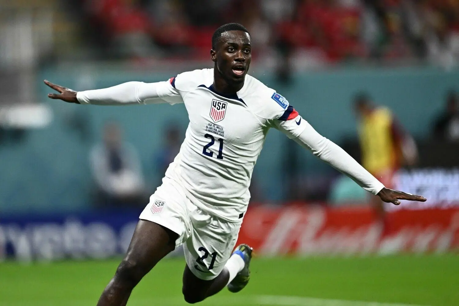 Traf für das US-Team im ersten Gruppenspiel gegen Wales: Timothy Weah.