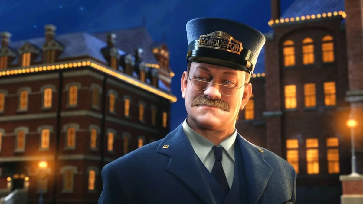 Ein kleiner Junge wird von dem Schaffner des Polarexpresses zum Nordpol eingeladen.
Der Schaffner der Dampflokomotive (gespielt von Tom Hanks) blickt die mitfahrenden Kinder streng an (Szenenfoto). Hanks sicherte sich die Rechte an dem Weihnachtsmärchen "Polarexpress" und schlug es dem Regisseur und Produzenten Robert Zemeckis zur Verfilmung vor. Der komplette Film wurde mit dem vom Effekt-Spezialist Ken Ralston entwickelten Performance-Capture-Sytsem verwirklicht. Dieses neue Verfahren ermöglicht es, die menschliche Darstellung, Mimik und Gestik durch über 150 am Körper angebrachte Sensoren auf die digitalen Filmfiguren zu übertragen (USA 2004, 100 min., FSK o.A.). Foto: Warner dpa (zu dpa Kinostarts und KORR-Bericht:"'Der Polarexpress' - Robert Zemeckis fantastisches Wintermärchen" vom 18.11.2004 - ACHTUNG: Verwendung nur für redaktionelle Zwecke im Zusammenhang mit der Berichterstattung über diesen Film!) +++ dpa-Bildfunk +++