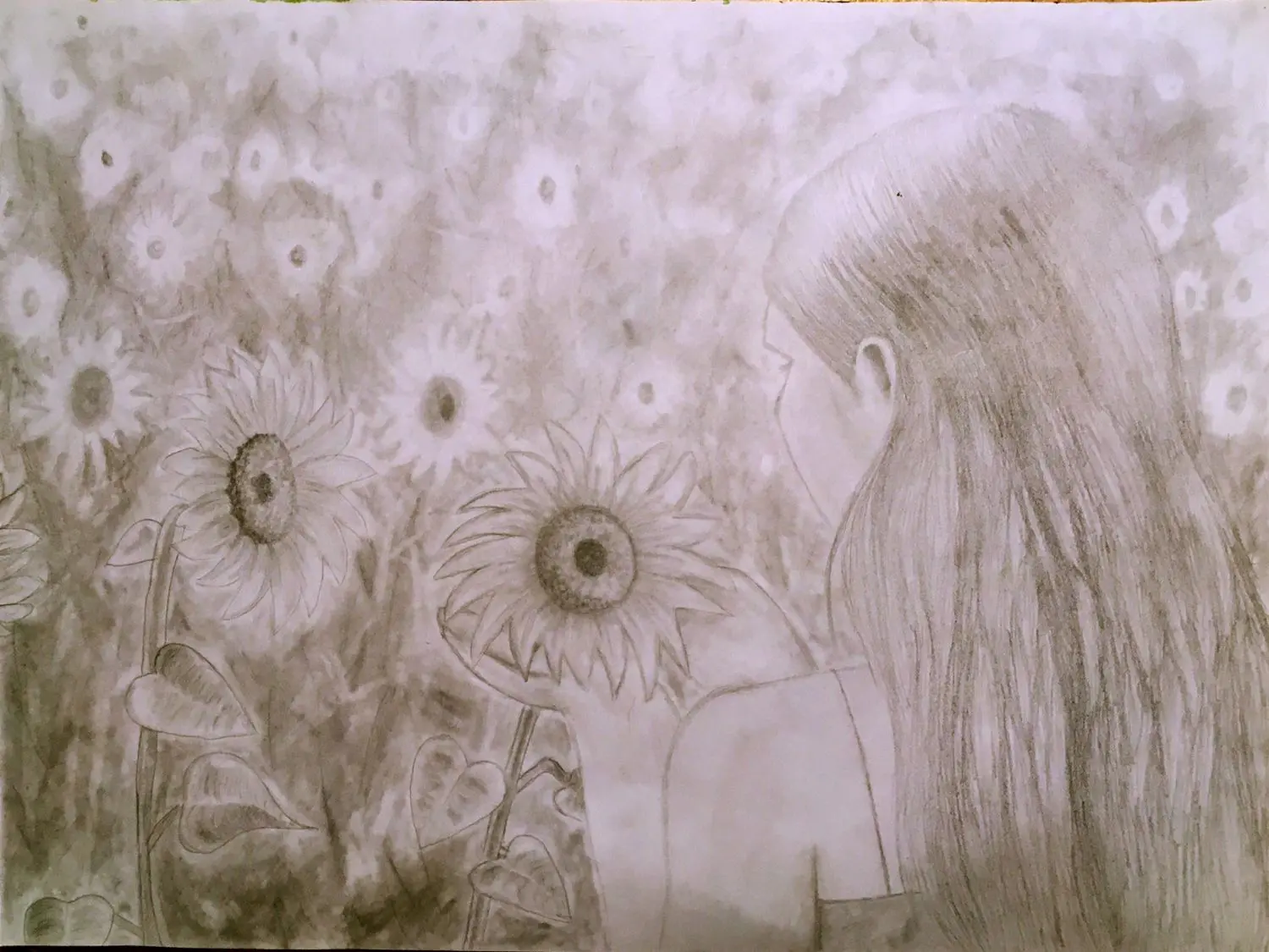 Judith Gierkes Bild von einem Mädchen im Sonnenblumenfeld.