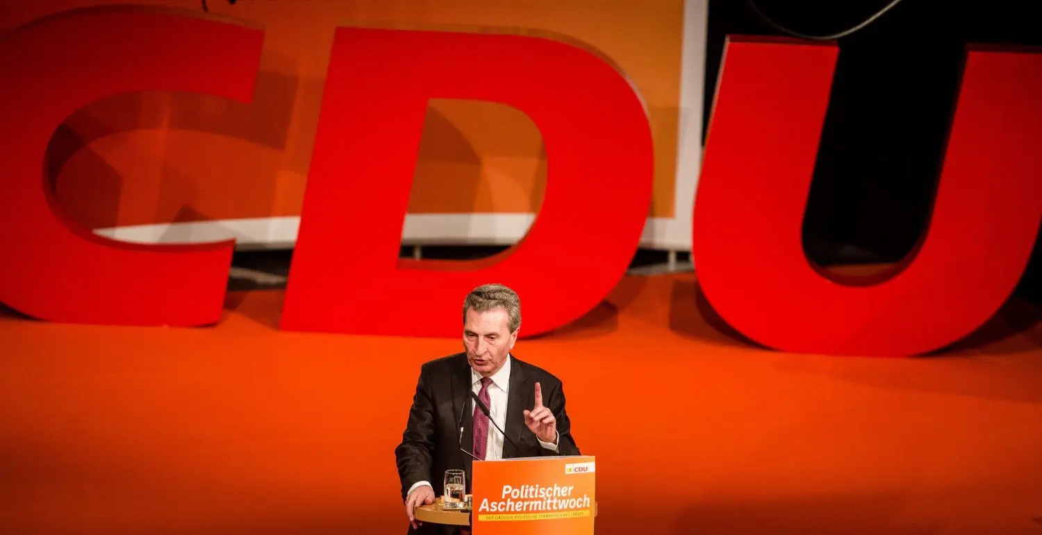 Günther Oettinger, EU-Haushaltskommissar, beim politischen Aschermittwoch der CDU.