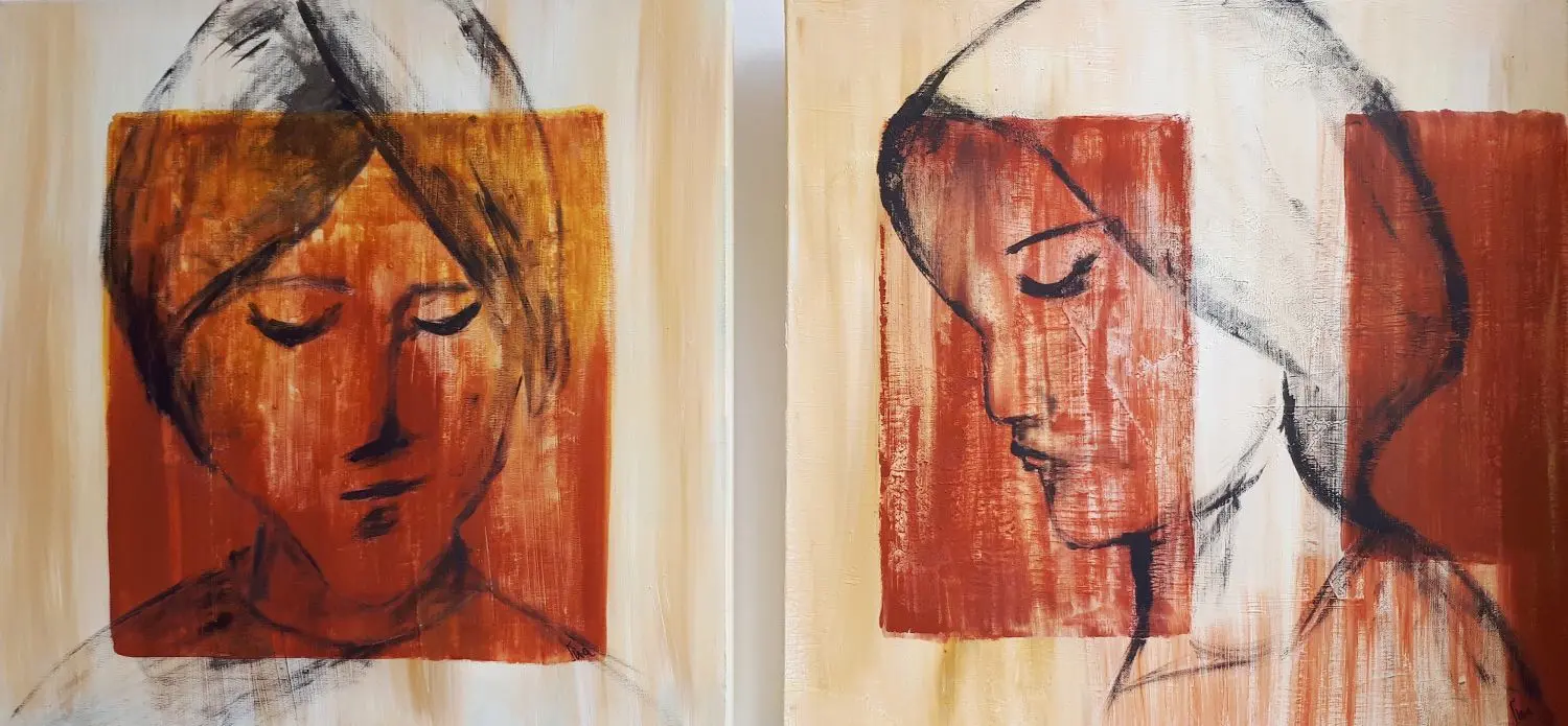 Kontemplative Portraits hat Ina Simone Petri in ihrer kunsttherapeutischen Arbeit mit geflüchteten Frauen geschaffen.
