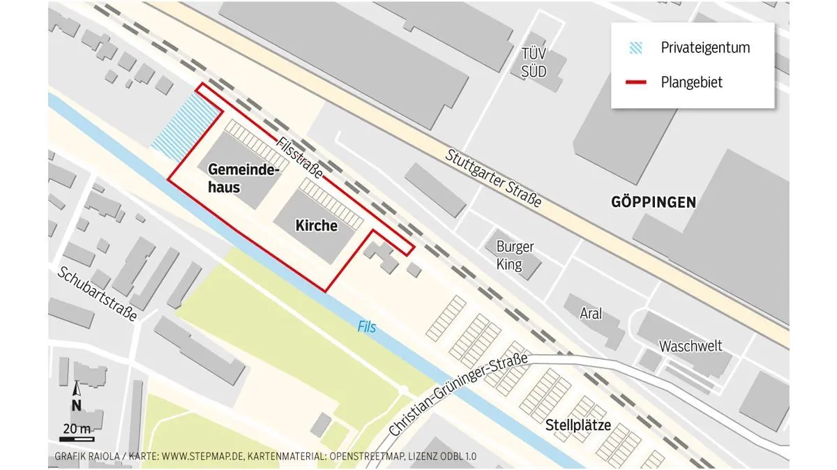 Der Übersichtsplan zeigt die Lage des geplanten Gemeindezentrums und der neuen Kirche der syrisch-orthodoxen Christen. Die nötigen Grundstücke hat die Stadt an die Gemeinde Mor Afrem verkauft.