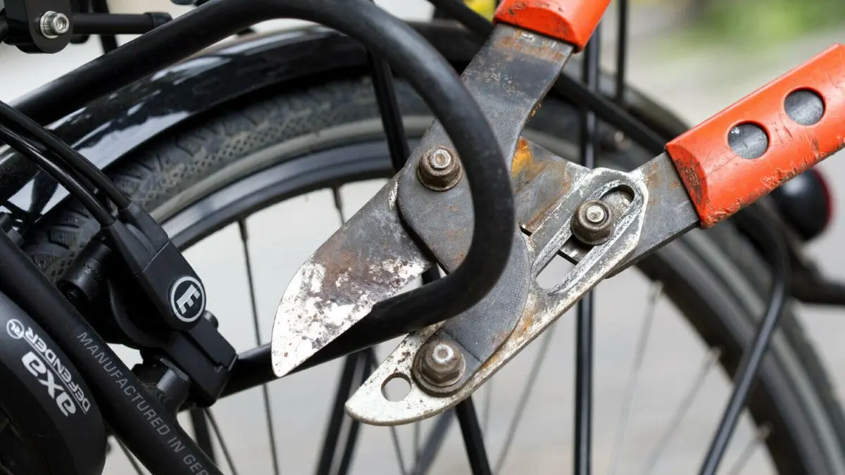Kriminalität in Cottbus: Mithilfe eines Bolzenschneiders versuchen Diebe, Fahrradschlösser aufzubrechen. Die Zahl der Diebstähle nimmt wieder zu. Was rät die Polizei?
ARCHIV - ILLUSTRATION - Mit Hilfe eines Bolzenschneiders wird am 31.08.2011 versucht, ein Bügelschloss aufzubrechen. 4440 Fahrräder sind in Thüringen im Jahr 2014 als gestohlen gemeldet worden. Foto: Friso Gentsch/dpa (zu lth "Fast 4500 gestohlene Fahrräder - Polizei klärt nur wenige Fälle auf" vom 05.05.2015) +++(c) dpa - Bildfunk+++