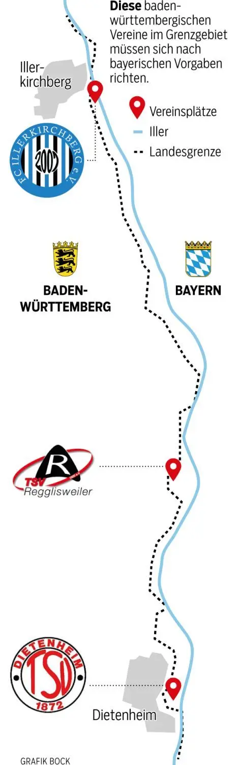 Der Grenzverlauf zwischen Bayern und Baden-Württemberg.