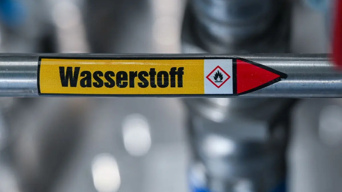 Da ist ordentlich was in der Pipeline: Für Umstellung auf Wasserstoff und andere Transformationsprojekte sind in Brandenburg bereits Millionen Euro geflossen. (Symbolbild)
ARCHIV - 13.12.2022, Hessen, Bad Hersfeld: ·Wasserstoff· steht auf einer Leitung der Elektrolyse, einer vom Fraunhofer-Institut für Energiewirtschaft und Energiesystemtechnik (Fraunhofer IEE) betriebenen Anlage auf dem Eichhof. Der Energiekonzern Eon gibt am Mittwoch, 15.11.2023, seine Wasserstoff-Herbstbilanz bekannt. Foto: Uwe Zucchi/dpa +++ dpa-Bildfunk +++