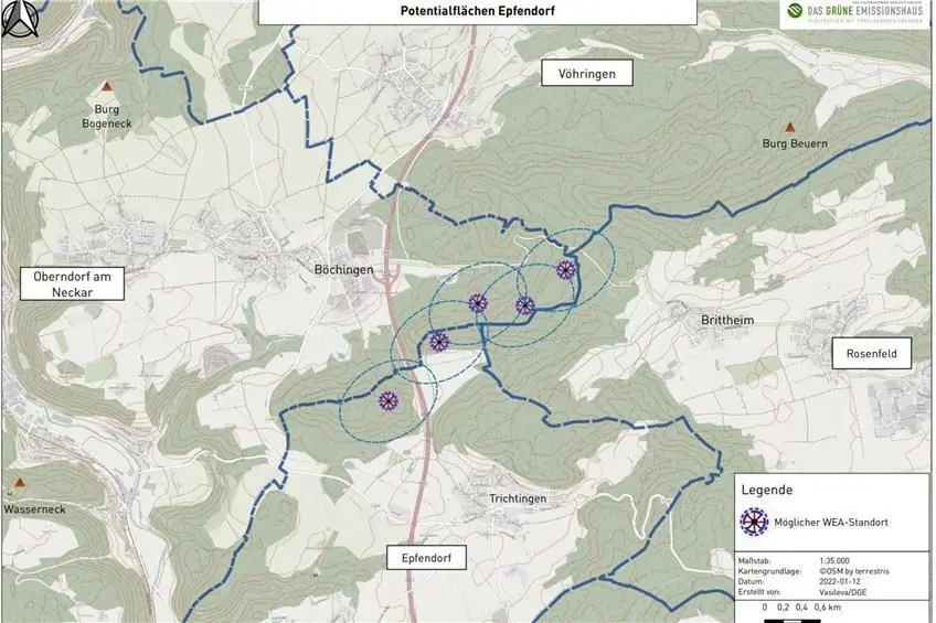 Direkt an der A 81 zwischen Trichtingen und Bochingen liegt der geplante Standort, die Wiese im Hintergrund, für die fünf Windräder.