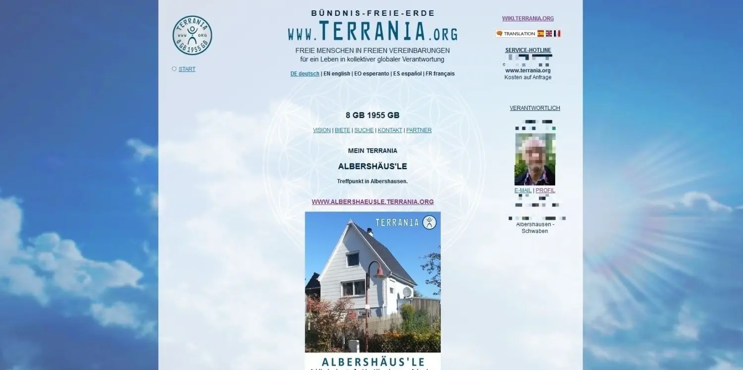 Screenshot der - inzwischen abgeschalteten - Homepage der „Botschaft“ und des „Konsulats“ von Terrania in Albershausen.
