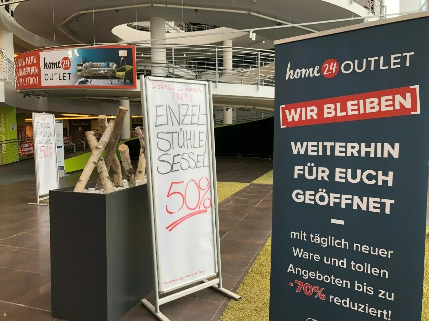 Wir bleiben: Nach dem Auszug von Opti haben Home24, Swiss Sense, die Küchen-Studios Marquardt und Reddy sowie das Fahrradgeschäft BOC weiterhin geöffnet.
