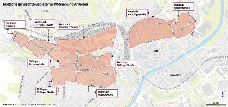 Karte: Mögliche Gebiete für Wohnen und Arbeiten