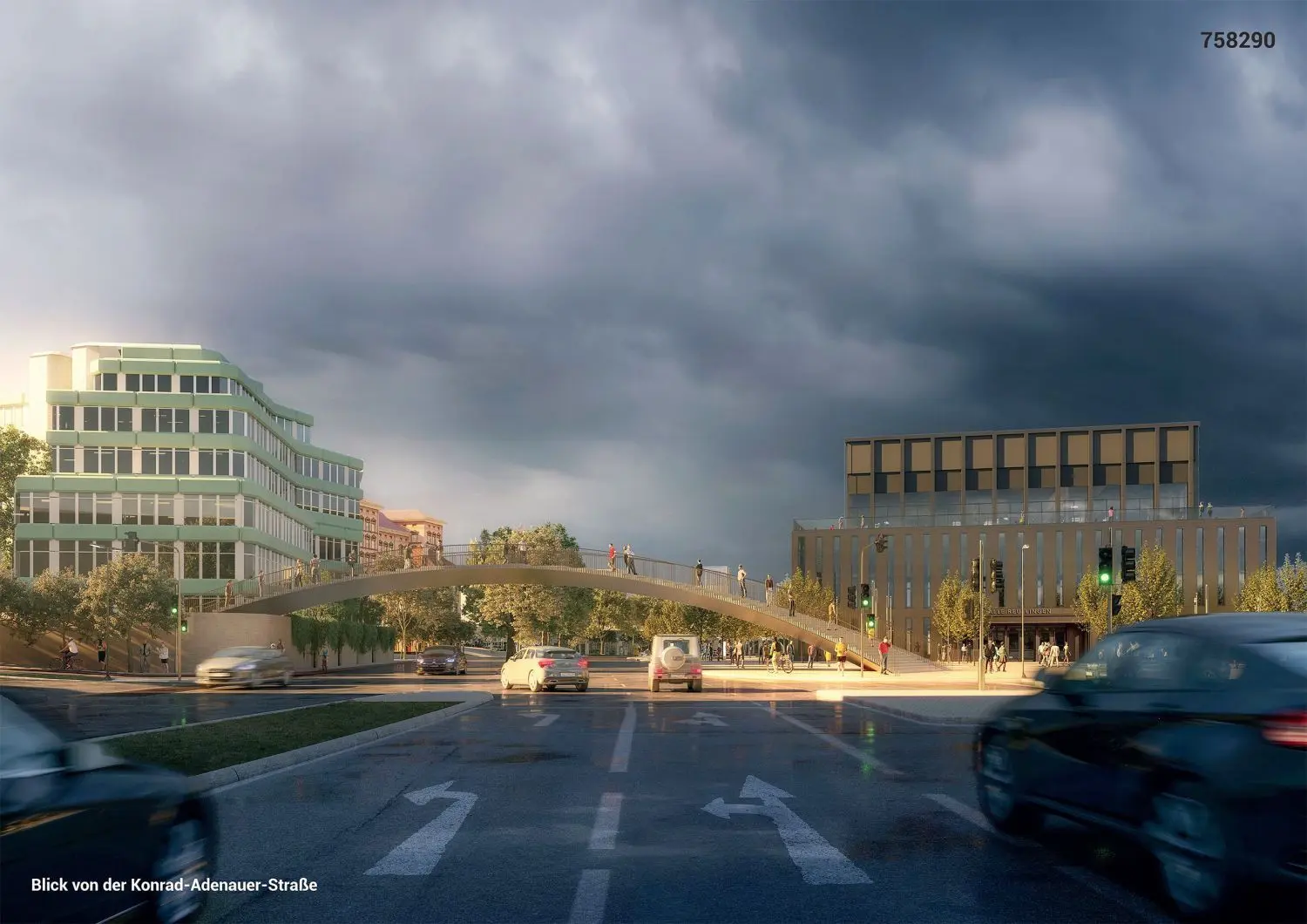 So könnte die zukünftige neue Brücke zwischen Nordsternhaus und Stadthalle aussehen. Diese klassische Stadtbrücke überzeugte das Preisgericht.