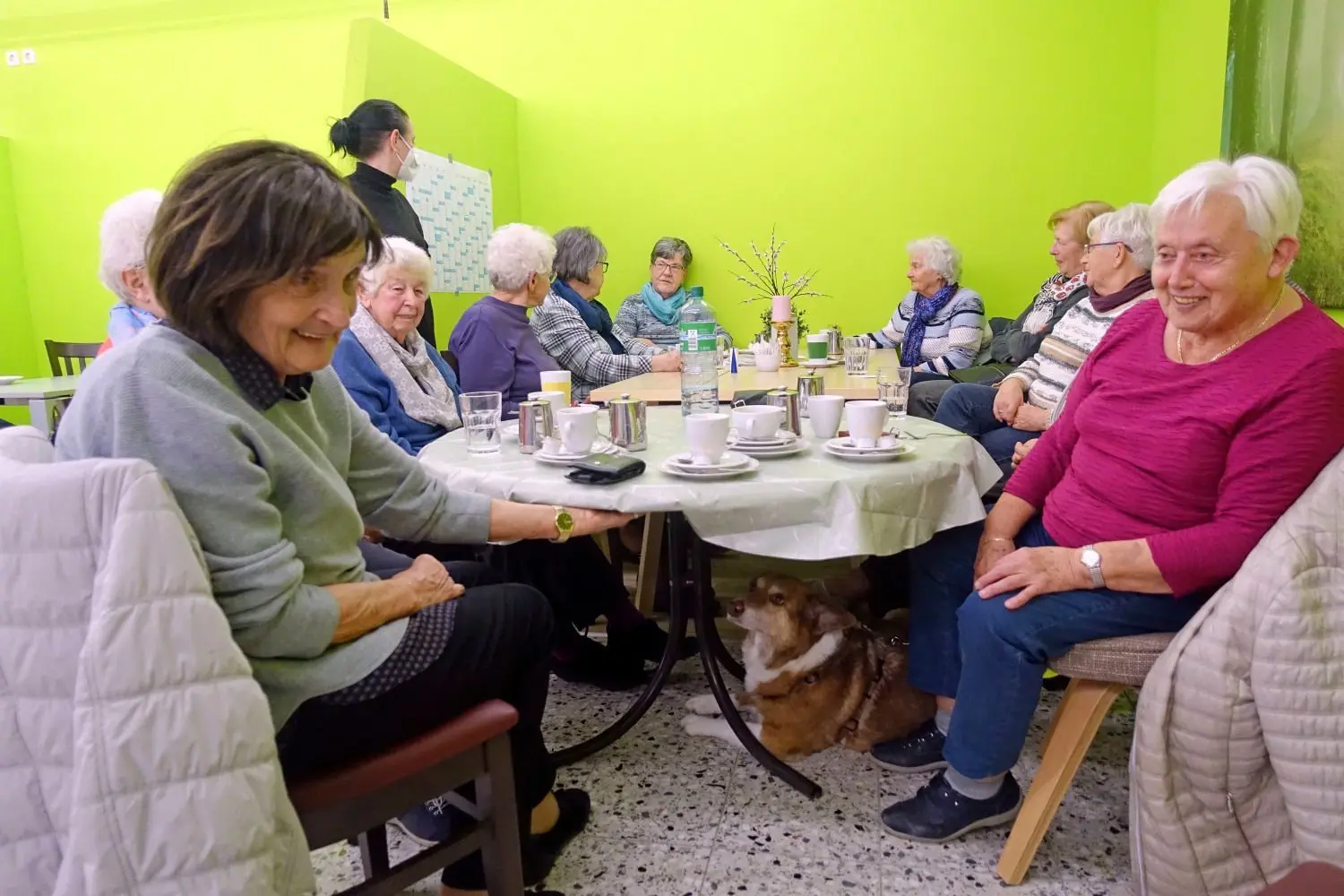 Hund Sandy ist immer dabei, wenn sich die Frauen der TSV-Gymnastikgruppe im Café in der Bad Überkinger Amtswiese treffen. Dort fühlen sie sich wohl und reden über Gott und die Welt. ⇥