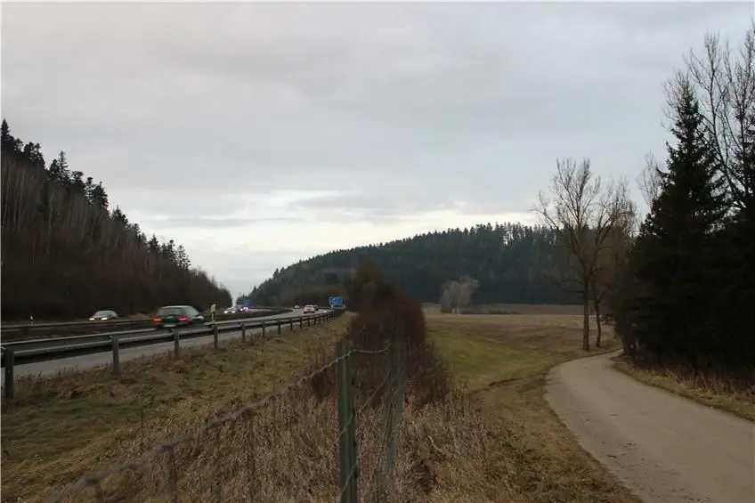 Direkt an der A 81 zwischen Trichtingen und Bochingen liegt der geplante Standort, die Wiese im Hintergrund, für die fünf Windräder.
