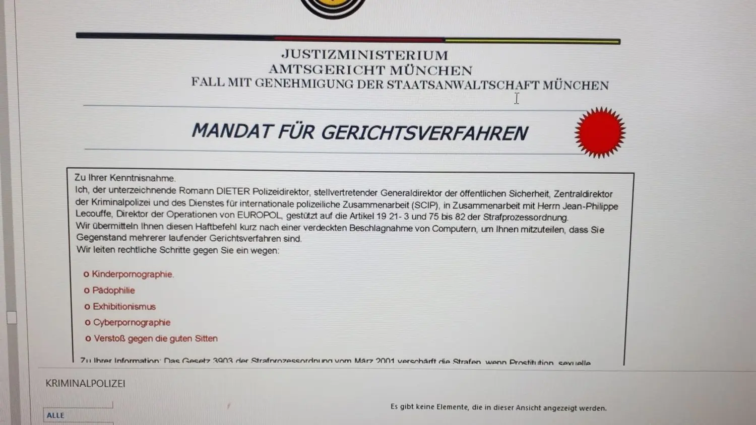 Auch interessant: Post aus dem Justizministerium.