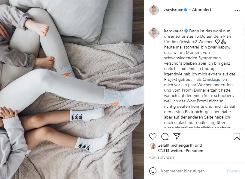 „Dann ist das wohl nun unser schönstes To Do auf dem Plan für die nächsten 2 Wochen“, schreibt Karo Kauer am Dienstag zu diesem Bild im Instagram-Post.