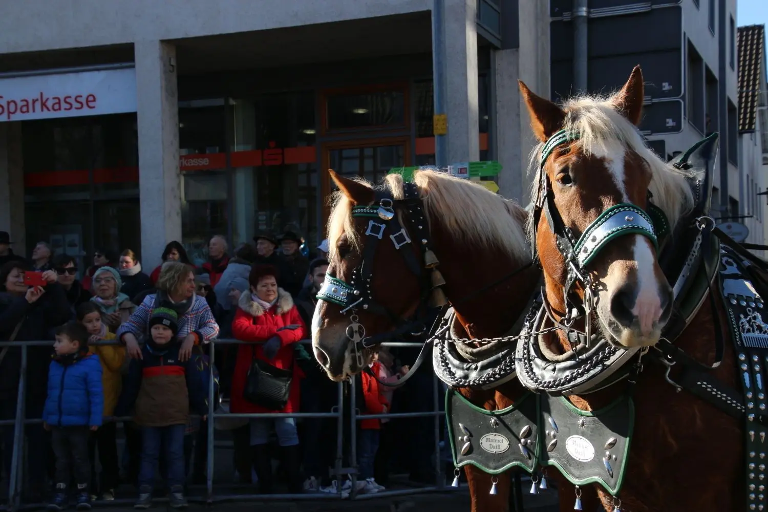 In mehreren Reihen säumen die gut gelaunten Besucherinnen und Besucher die Straßen der Gaildorfer Innenstadt und bestaunen die schön geschmückten Pferde und Kutschen, die wieder Hingucker des Festumzugs sind. Nicht weniger los ist zuvor an den rund 60 Krämerständen.