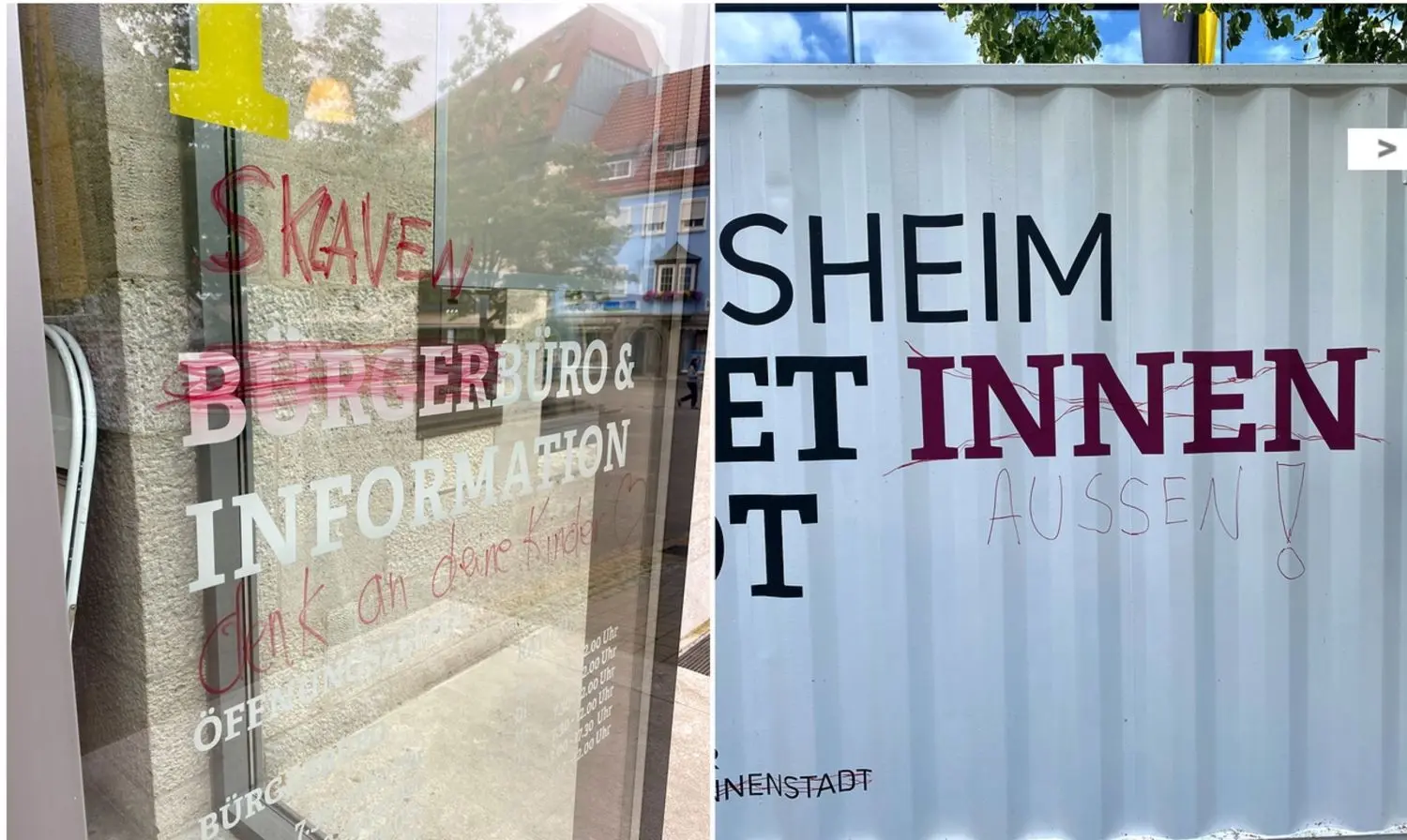 Städtische Eingangsbereiche wurden beschmiert.