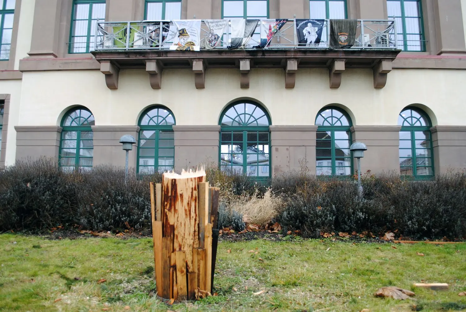 Auch Sicherheitsgründen abgesägt: der am Dreikönigstag errichtete Narrenbaum auf dem Hechinger Schlossplatz.