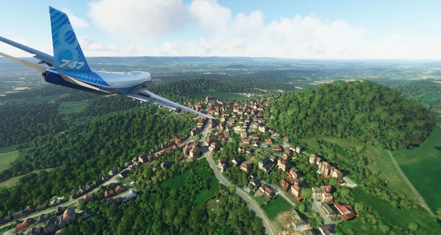 Verrückt: Im Tiefflug mit einem Jumbo über einen ziemlich realistisch aussehenden Hohenstaufen. ⇥