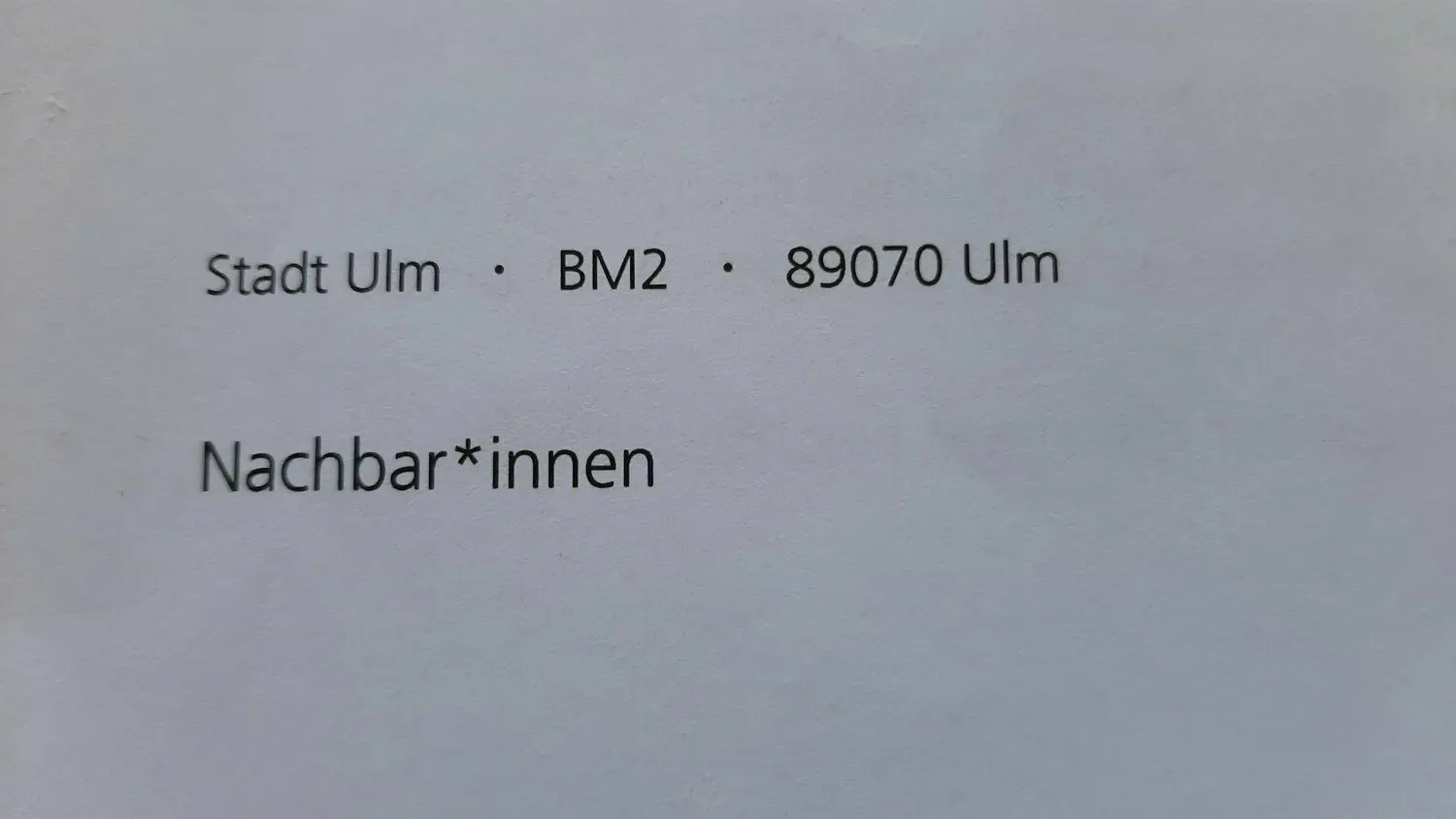 Adressfeld des Infobriefs der Stadt Ulm zur Unterkunft Münchnerstraße 18.