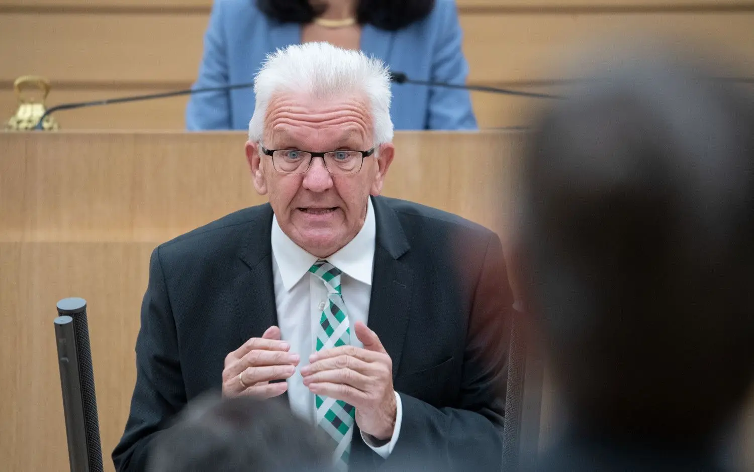 Winfried Kretschmann (Bündnis 90/Die Grünen), Ministerpräsident von Baden-Württemberg, im Stuttgarter Landtag.