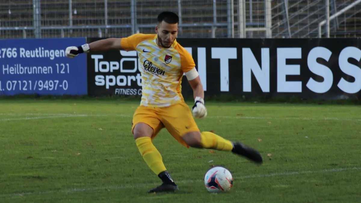 Torhüter Karel Nowak, auf dem Bild beim Gastspiel in Reutlingen (0:2), wird dem TSV Ilshofen morgen aus privaten Gründen fehlen.