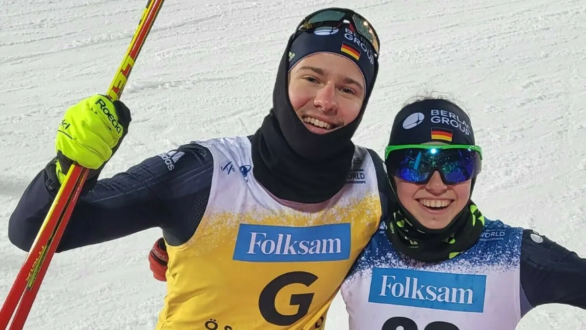 Linn Kazmaier (rechts) und ihr Guide Florian Baumann freuen sich über ihre guten Platzierungen. ⇥