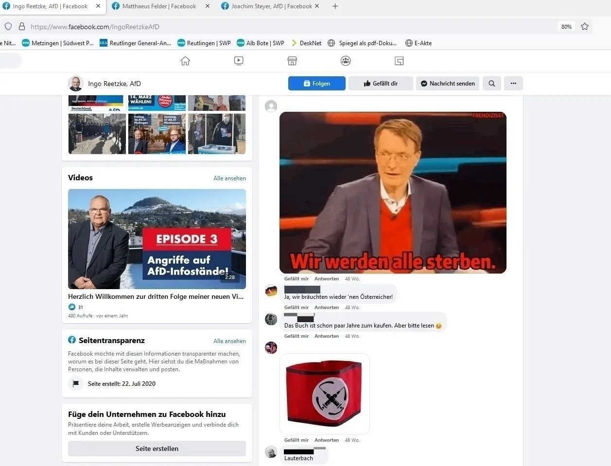 Kommentare darunter fordern „einen Neuen Österreicher“ und zeigen ein Hakenkreuz aus Impfspritzen.