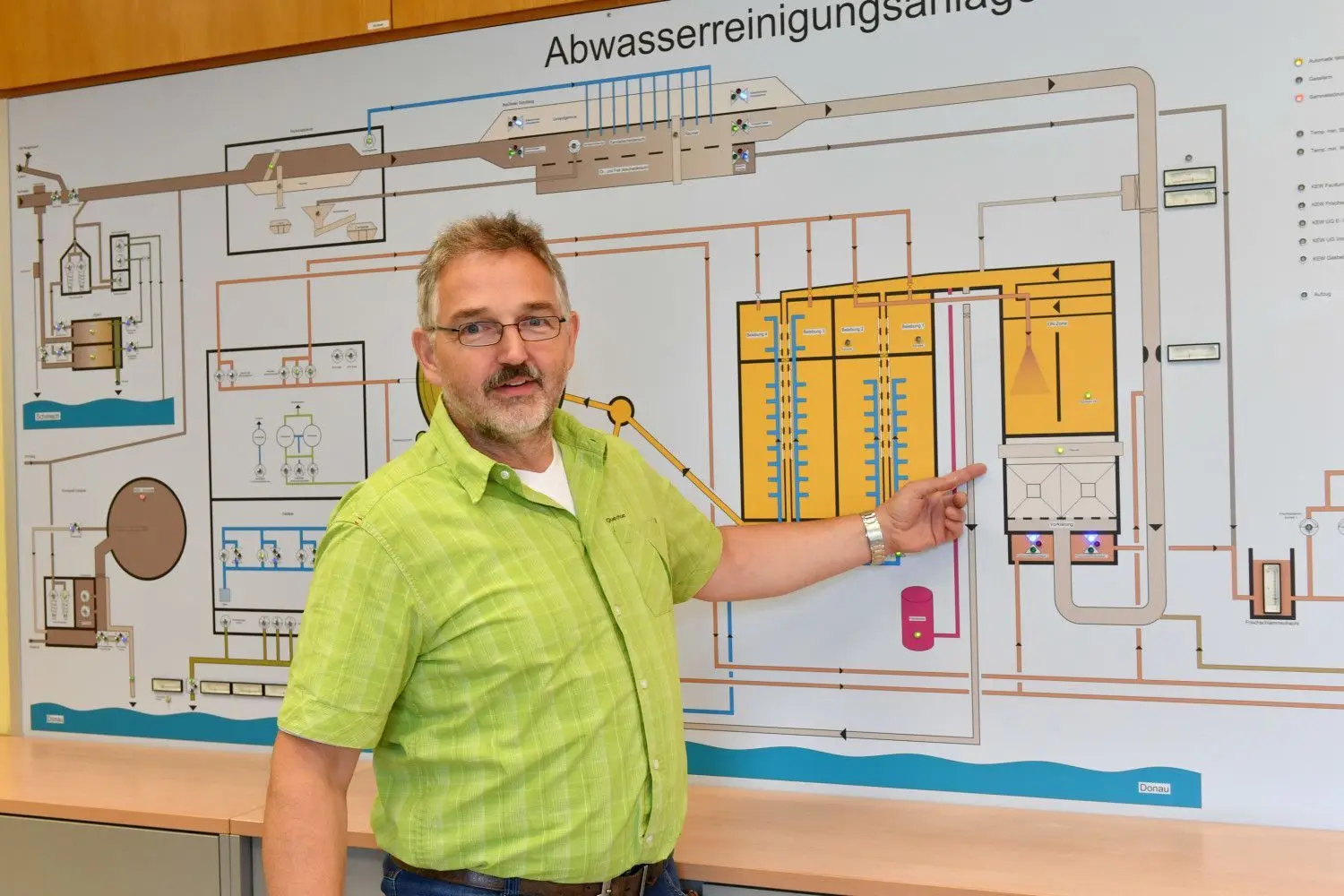 Alexander Baum, Leiter der Ehinger Kläranlage, erläutert die einzelnen Verarbeitungsschritte des Abwassers.