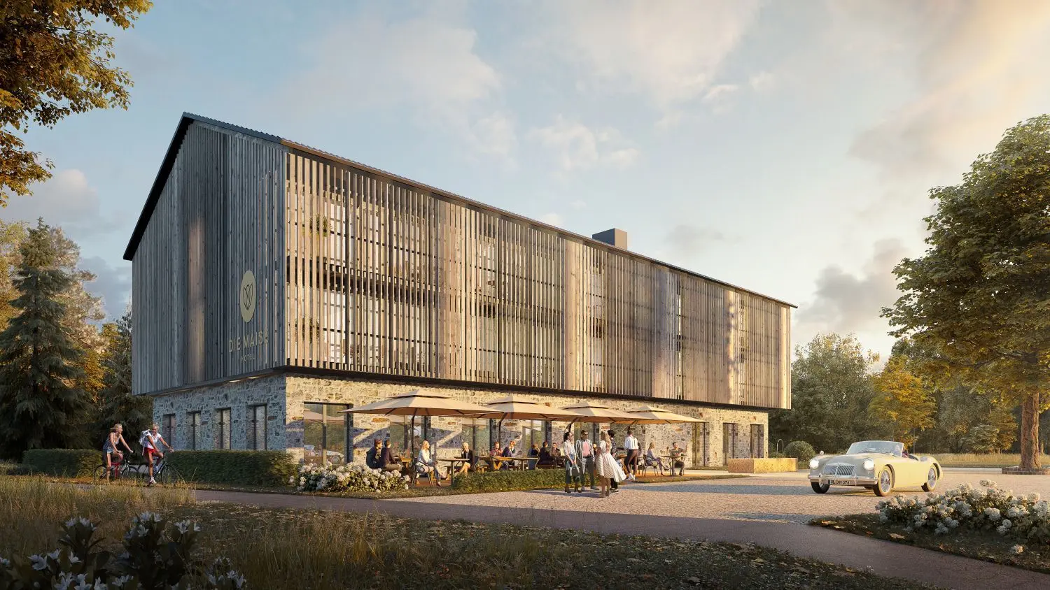 Das neue Naturhotel „Die Maise“ orientiert sich in der Optik an einer historischen Scheune des Hofguts. Die Eröffnung ist im März geplant.