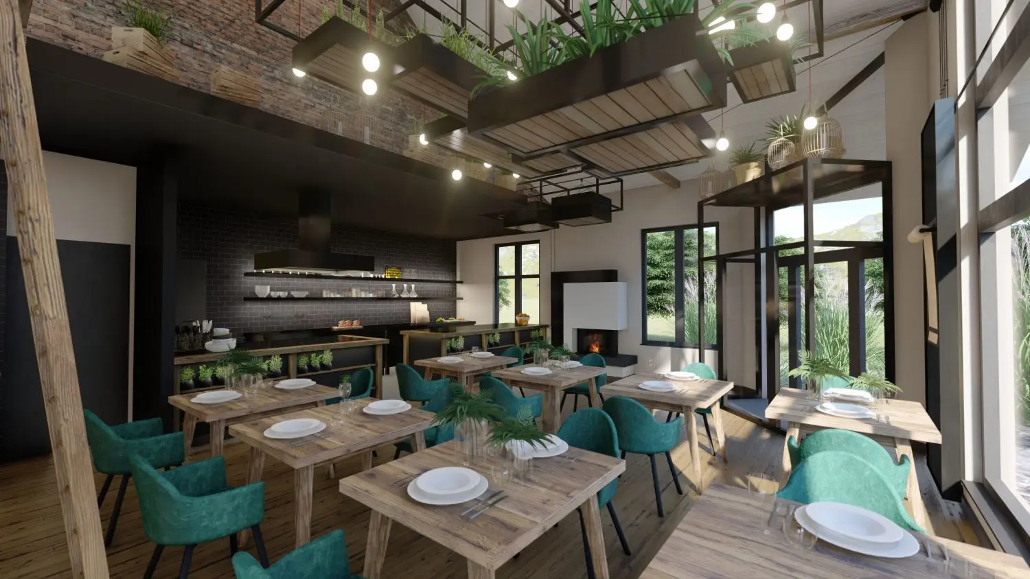 Eine Projektstudie für das neue „Bio-Fine-Dining-Restaurant 1950“, die derzeit in der früheren Kochschule im rückwärtigen Bereich des Restaurants Rose in Ehestetten umgesetzt wird.