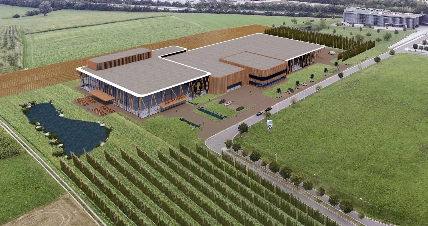 Die Visualisierung zeigt die neue Brauerei in unmittelbarer Nähe zur A 7 und gleich neben der Spielbank.