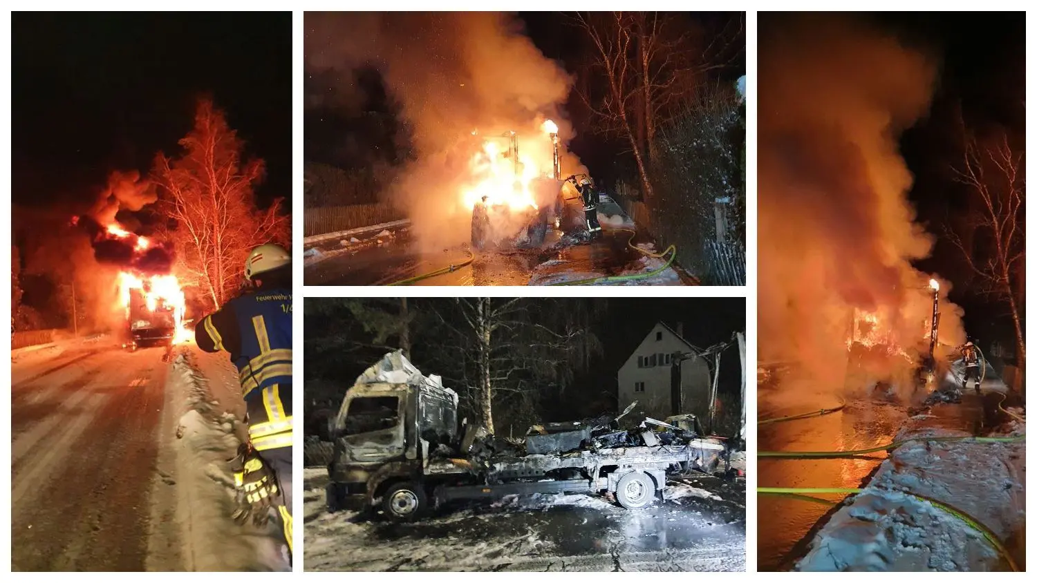 Lichterloh brannte am frühen Dienstagmorgen ein Lastwagen in der Neuen Rottenburger Straße in Hechingen. Die Feuerwehr Hechingen löschte.