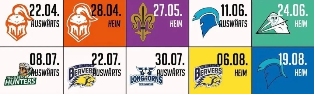 Die zehn Termine der Reutlingen Eagles in der drittklassigen Regionalliga Südwest im American Football.