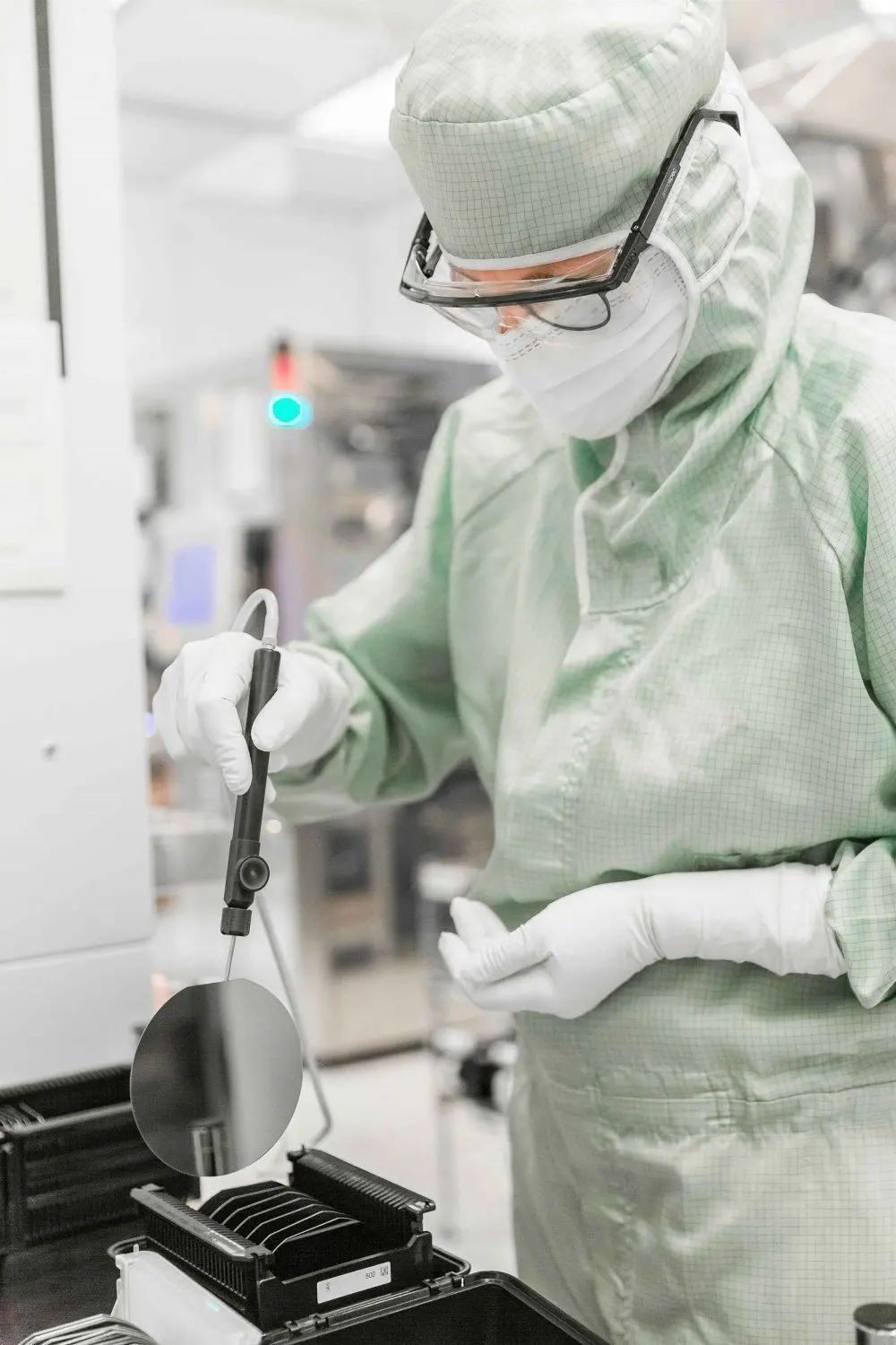 Blick ins Reinlabor von Trumpf im Science Park, wo Photodioden produziert werden. Auf die hauchdünne Trägerscheibe, Wafer genannt, passen bis zu 250 000 Dioden.⇥