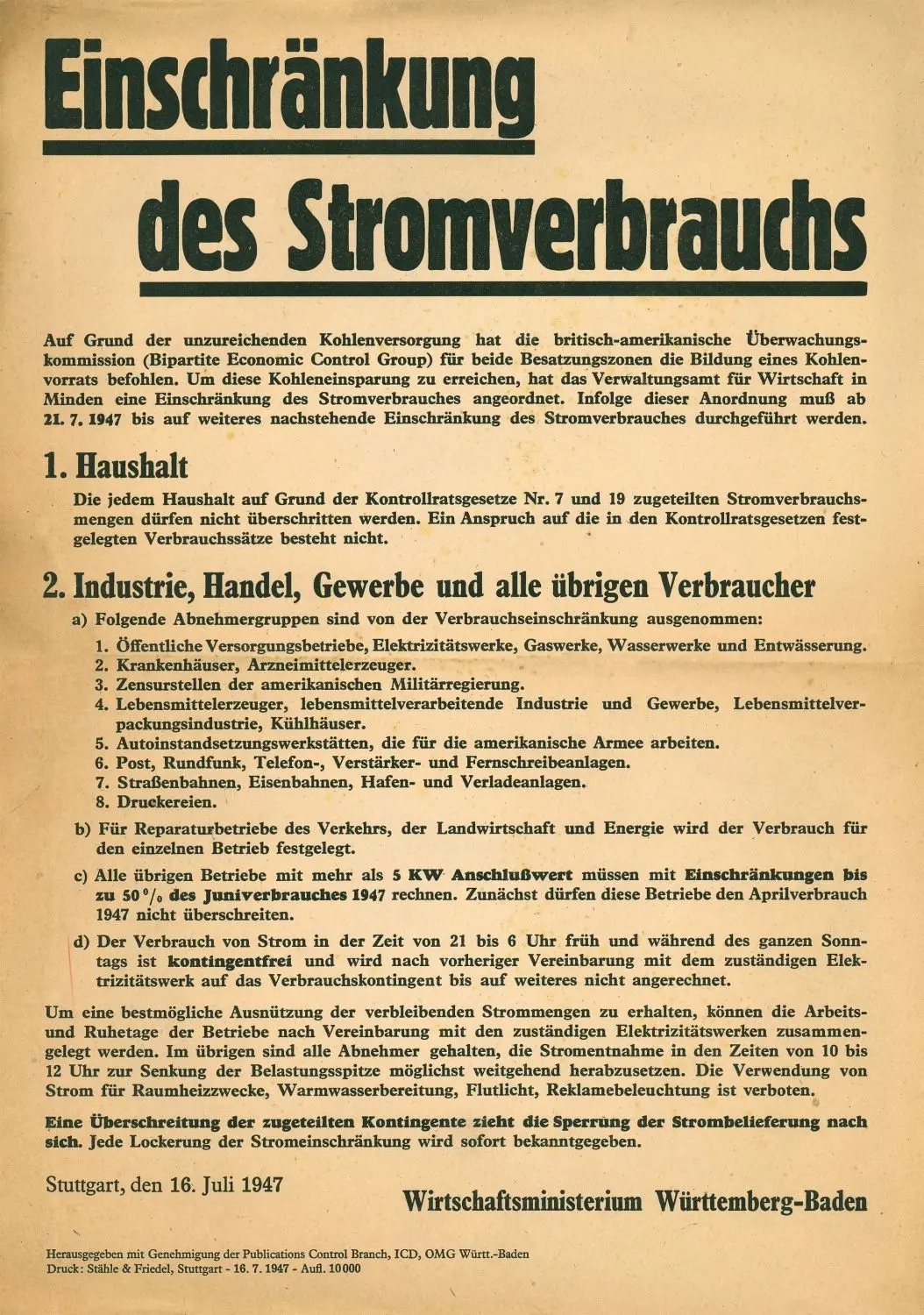 Einschränkung des Stromverbrauchs⇥