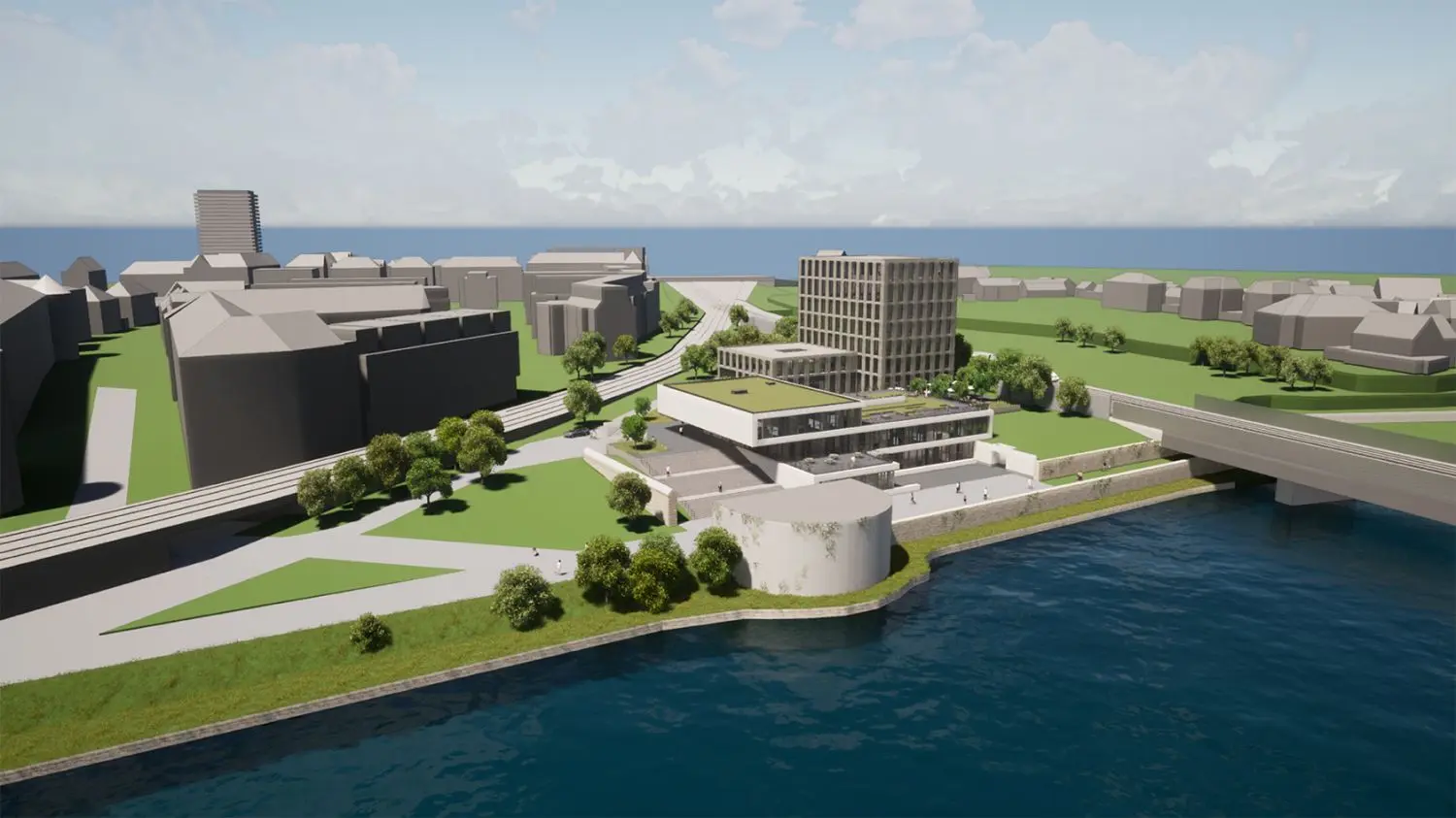 Der Neubau mit hohem und flacherem Gebäudeteil soll hinter der Ex-Hochschule im Gleisdreieck am Donauufer entstehen.  Anwohner aus dem Magirushof und der Schillerstraße sind damit nicht einstanden.