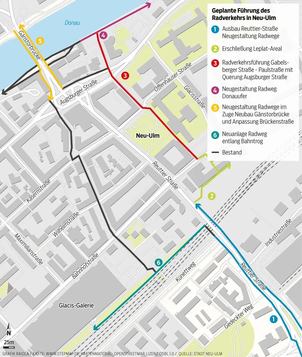 Nicht direkt auf der Reuttier Straße, aber auf Strecken parallel davon sollen die Radler in Neu-Ulm sicher in Nord-Süd-Richtung vorankommen.