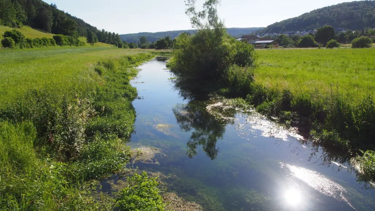 Die Ach bei Schelklingen in der Nähe des Hohlen Fels. Eine unklare Verunreinigung sorgt für Ärger.
Ach bei Schelklingen in der Nähe des Hohlen Fels