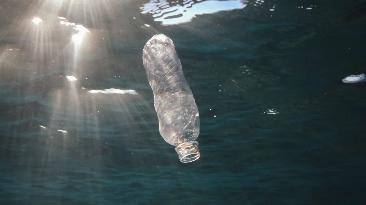 Plastikmüll im Meer: ARCHIV - 23.06.2022, Ägypten, Rotes Meer: Eine weggeworfene Plastikflasche treibt im Roten Meer vor Ägypten und wird von der Sonne angestrahlt. Nach der ersten Verhandlungsrunde über ein weltweit verbindliches Abkommen gegen Plastikverschmutzung in Uruguay haben Umweltschützer eine positive Bilanz gezogen. (zu dpa: «Ministerin Lemke reist für UN-Abkommen gegen Plastikmüll nach Kanada») Foto: Andrey Nekrasov/ZUMA Press Wire/dpa +++ dpa-Bildfunk +++