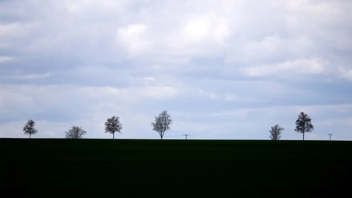 Aprilwetter: ARCHIV - 02.04.2024, Bayern, Irlbach: Dunkle Wolken ziehen über Bäume an einer Straße. (zu dpa: «Jetzt kommt das Aprilwetter») Foto: Sven Hoppe/dpa +++ dpa-Bildfunk +++