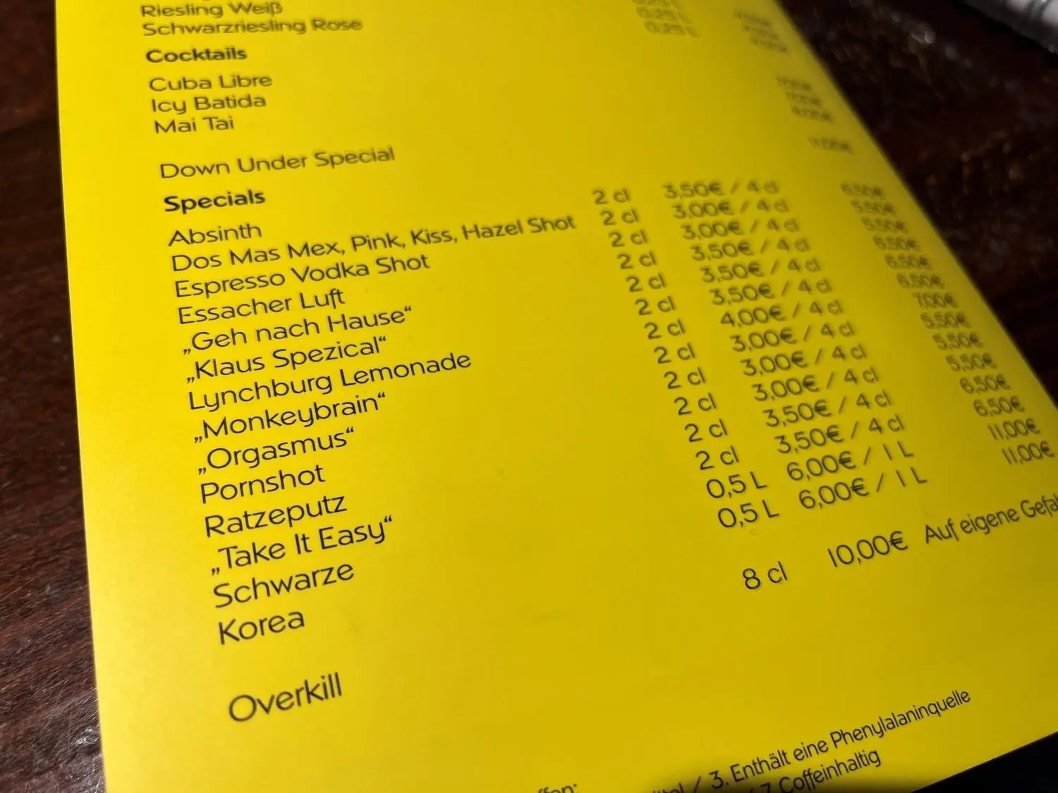 Zu den gefürchtesten Drinks im „Down Under“ zählen der „Klaus Spezical“ und der „Geh nach Hause“.