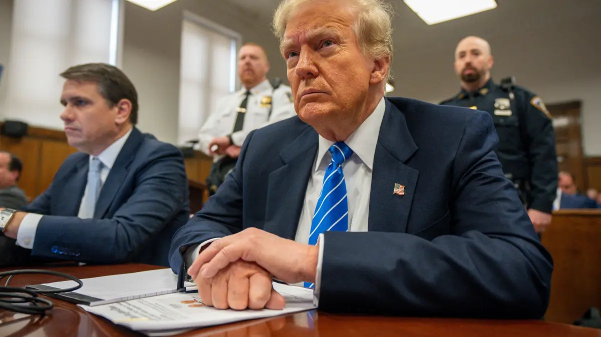 Former US President Donald Trump looks on during his criminal trial for allegedly covering up hush money payments at Manhattan Criminal Court, in New York City, on May 13, 2024. Donald Trump's criminal trial in New York was expected to hear his former lawyer turned tormentor Michael Cohen testify Monday about his role in what prosecutors say was a cover up of payments to hide an affair. (Photo by Steven Hirsch / POOL / AFP)