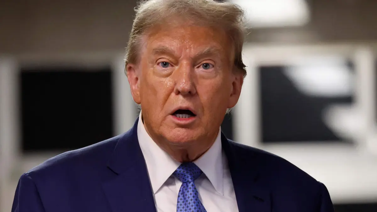 Former President Donald Trump's Hush Money Trial Continues In New York: NEW YORK, NEW YORK - MAY 20: Former U.S. President Donald Trump speaks after exiting the courtroom during his hush money trial at Manhattan Criminal Court on May 20, 2024 in New York City. The prosecution rested their case in Trump's hush money trial after cross examination of Michael Cohen, Trump's former attorney, wrapped up. Attorney Robert Costello will be back on the stand when the trial resumes, and Judge Juan Merchan says to expect summations next week. Cohen's $130,000 payment to Stormy Daniels is tied to Trump's 34 felony counts of falsifying business records in the first of his criminal cases to go to trial. Michael M. Santiago/Getty Images/AFP (Photo by Michael M. Santiago / GETTY IMAGES NORTH AMERICA / Getty Images via AFP)