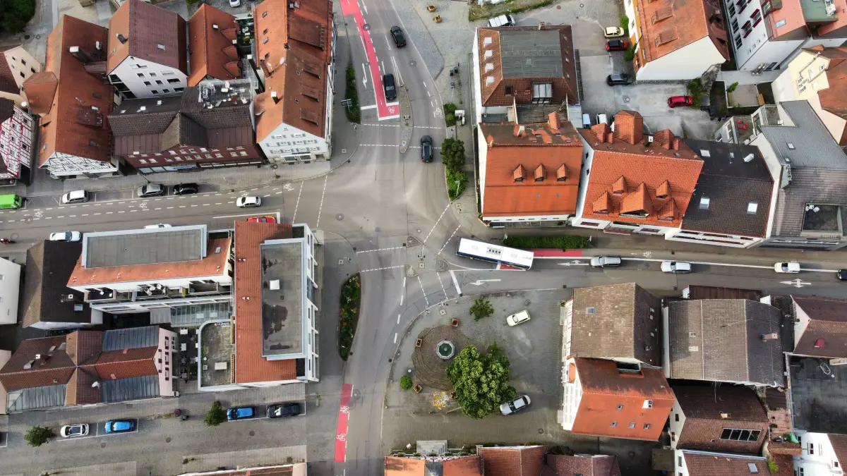 Marktplatzkreuzung Gaildorf Stadtmitte mit Karl-, Kanzlei-, Bahnhof und Schloss-Straße