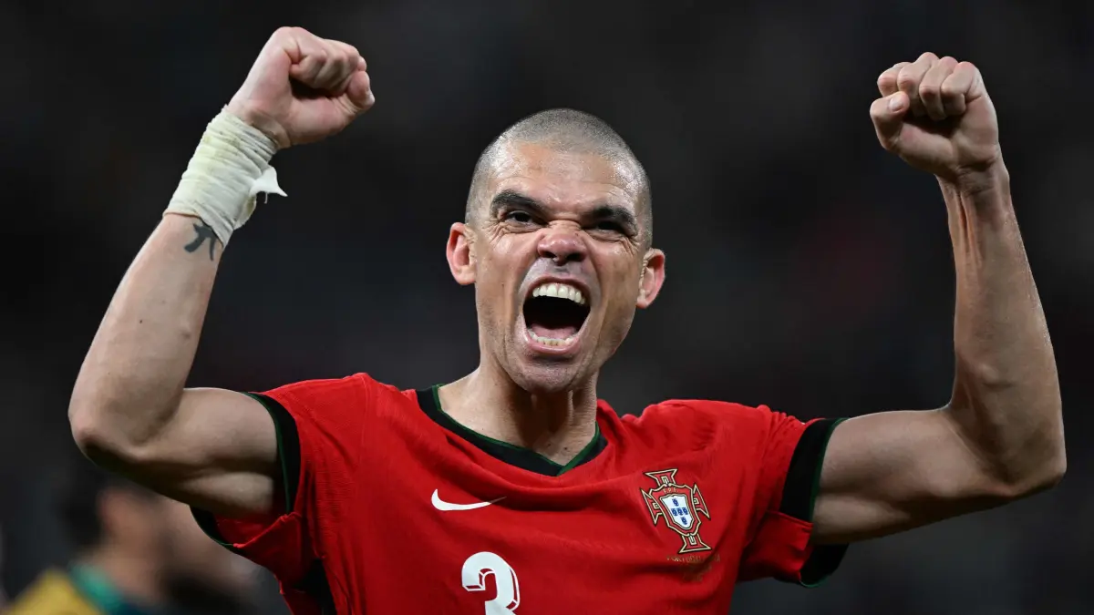 Football: UEFA Euro 2024 — 1st round day 1: Group F Portugal v Czech Republic: Portugal's defender #03 Pepe celebrates on the pitch after the UEFA Euro 2024 Group F football match between Portugal and the Czech Republic at the Leipzig Stadium in Leipzig on June 18, 2024. (Photo by PATRICIA DE MELO MOREIRA / AFP)