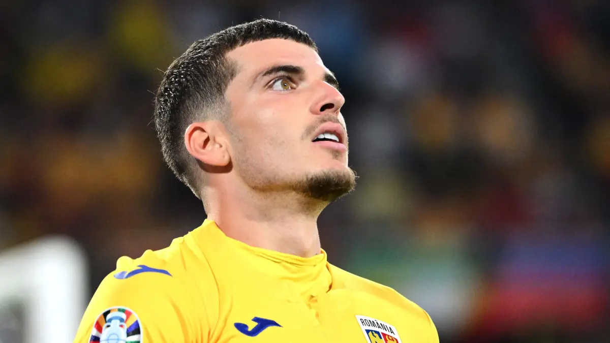 Football: UEFA Euro 2024 — 1st round day 2: Group E Belgium v Romania: Romania's forward #13 Valentin Mihaila reacts during the UEFA Euro 2024 Group E football match between Belgium and Romania at the Cologne Stadium in Cologne on June 22, 2024. (Photo by Alberto PIZZOLI / AFP)